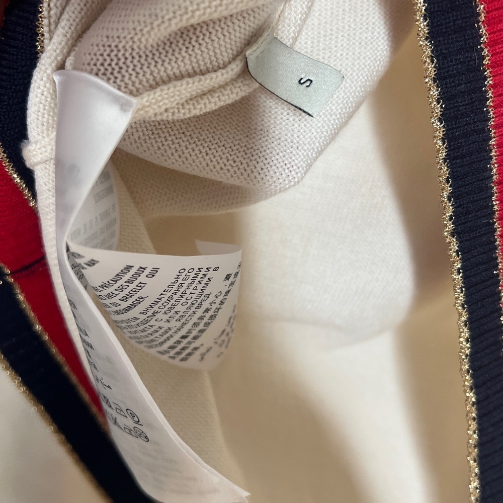 Gucci Sz S Cream Wool Lurex Web Trim Crew Neck Sweater - Picture 7 of 8